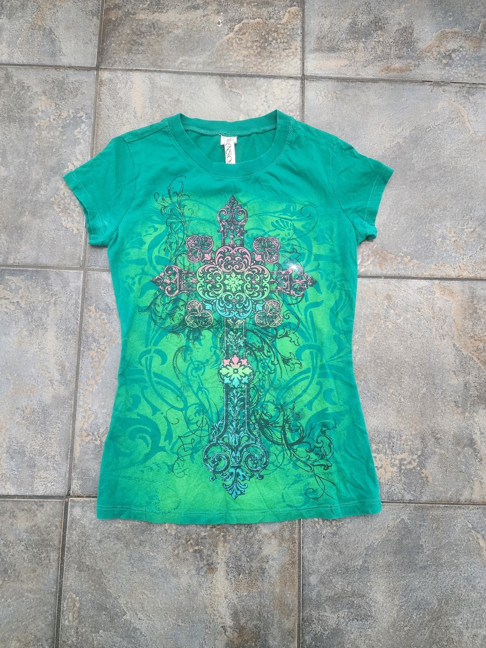 Vintage Y2K Ransom Women's Medium Affliction Grunge Cross Baby Tee T Shirt